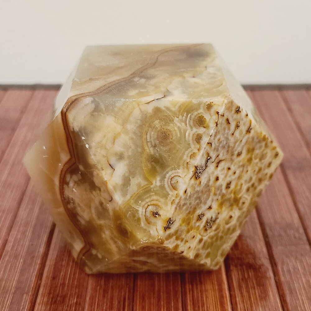 Vintage Striated Onyx Paperweight/Candle Holder - Geometric Stone Decor